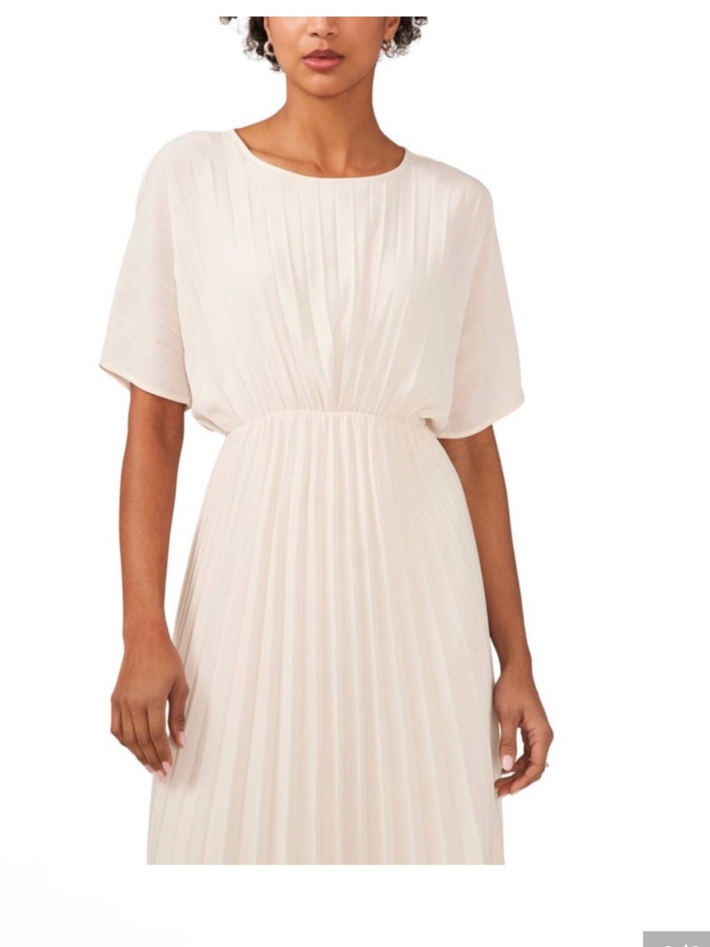 Halogen Chiffon Pleated Short Sleeve Maxi Dress Cream Ivory Long Length Medium - Picture 3 of 9